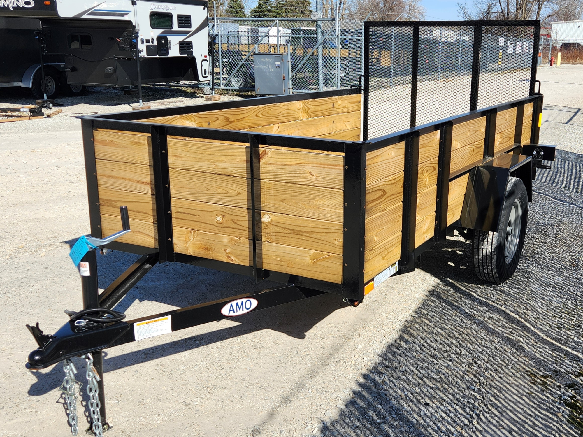 AMO 5 X 10 Steel Utility Trailer with Ramp Gate and 24" High Solid Wood Sides